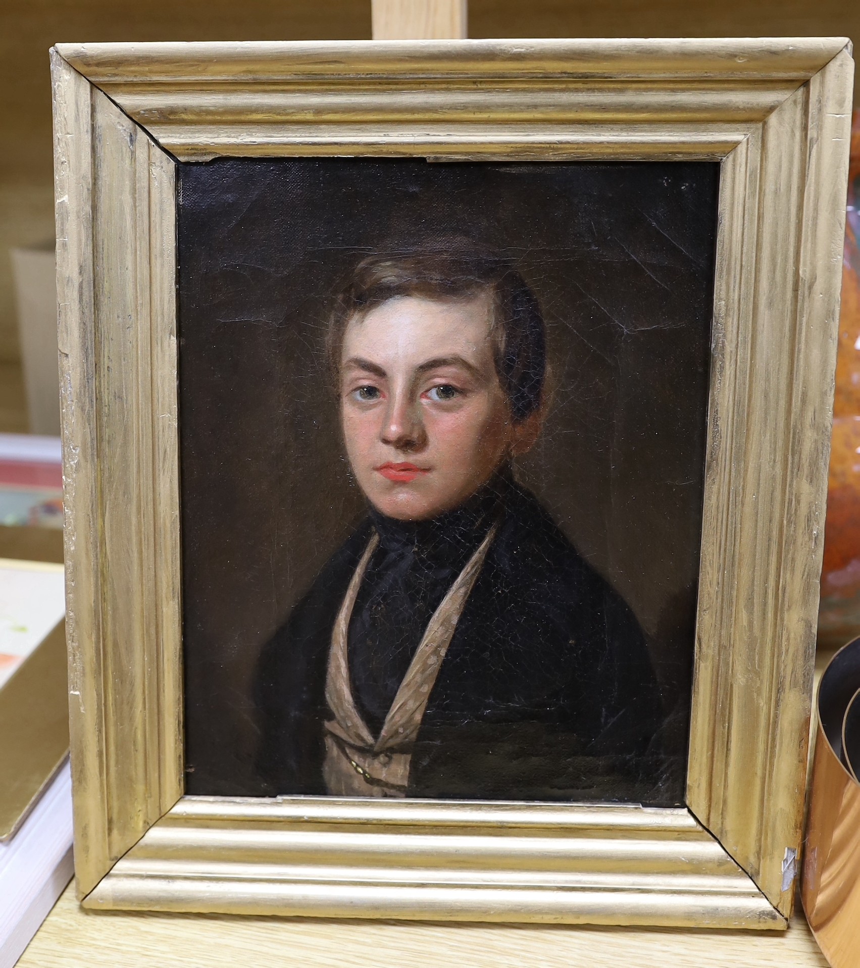 19th century Continental School, oil on canvas, Portrait of a young man, 25 x 20cm